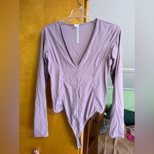 Intimately Free People Lavender V-Neck Long Sleeve Bodysuit